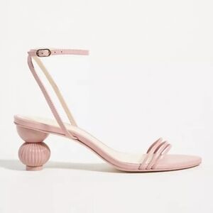 Anthropologie Guilhermina Sculptural Creme Leather Heeled Sandals- 7